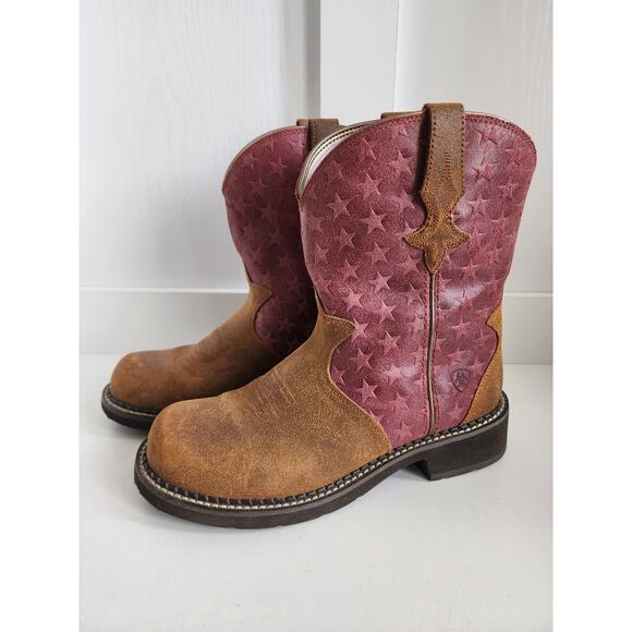 ARIAT Women's 10 Fatbaby Heritage Trio Star Pink Brown Western Boots - Picture 3 of 11